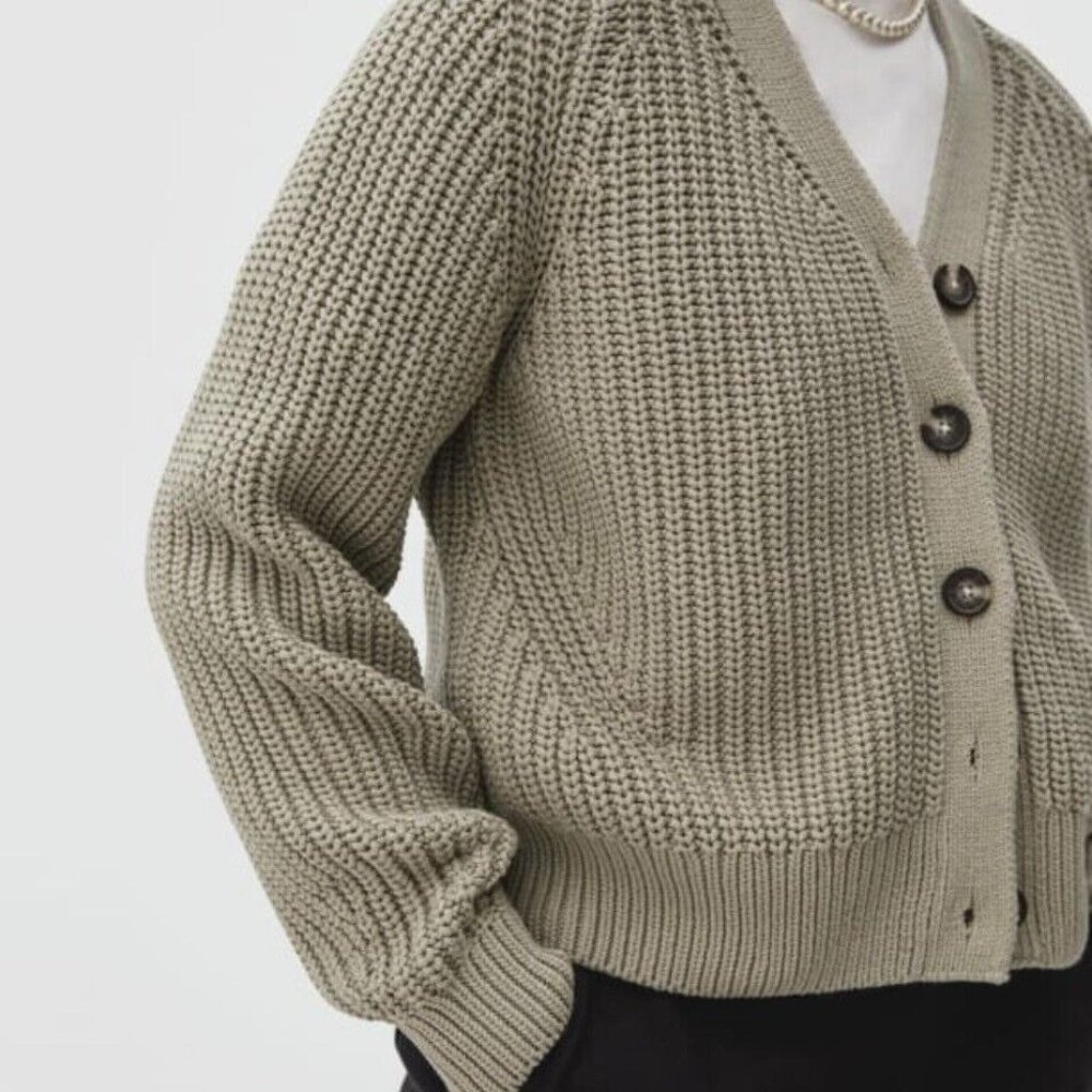 Everlane The Textured Cotton Cardigan in Field Green Medium New - Picture 3 of 10